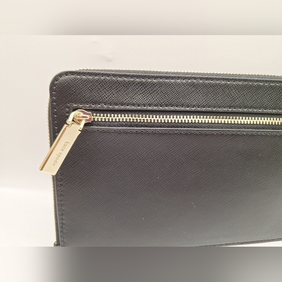 Kate Spade New York Saffiano Black Leather Wristlet Zip Clutch - Picture 3 of 7